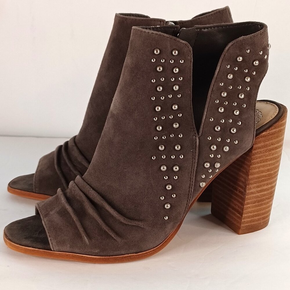Vince Camuto Suede Peep-Toe Heeled Sandals - Machinie-Studded-Size 7.5 GRAY